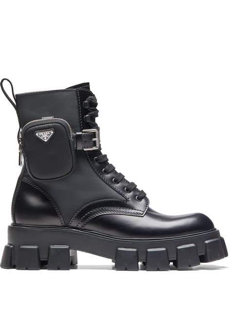 prada black leather knee high boots|prada ankle pouch combat boots.